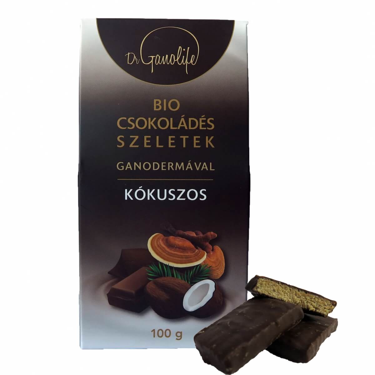 Dr Ganolife Felii de ciocolata cu Ganoderma BIO si cocos 100 g