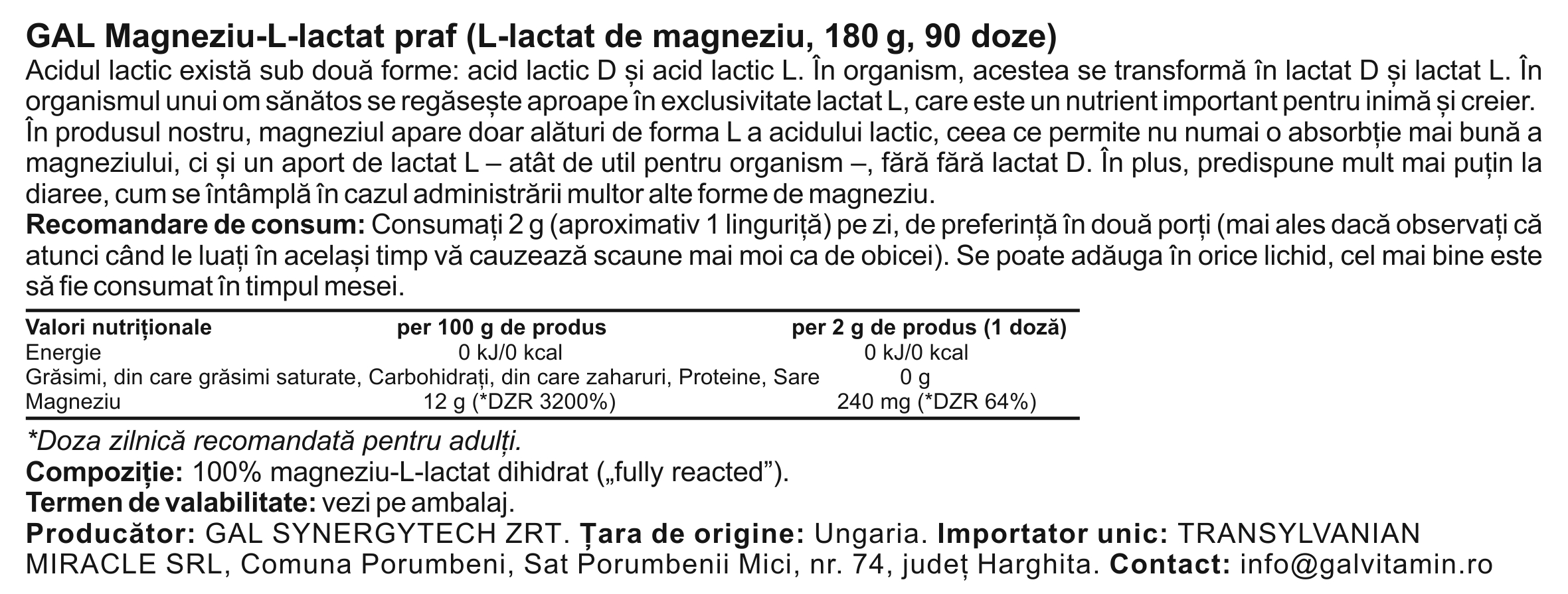 GAL Magneziu L-lactat - 180g