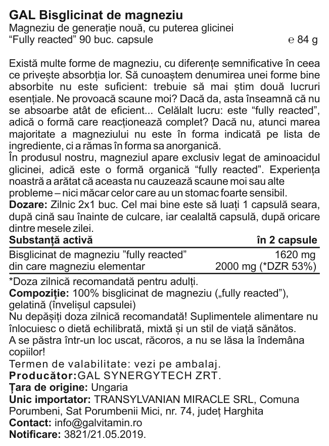GAL Magneziu Bisglicinat - 90 caps.